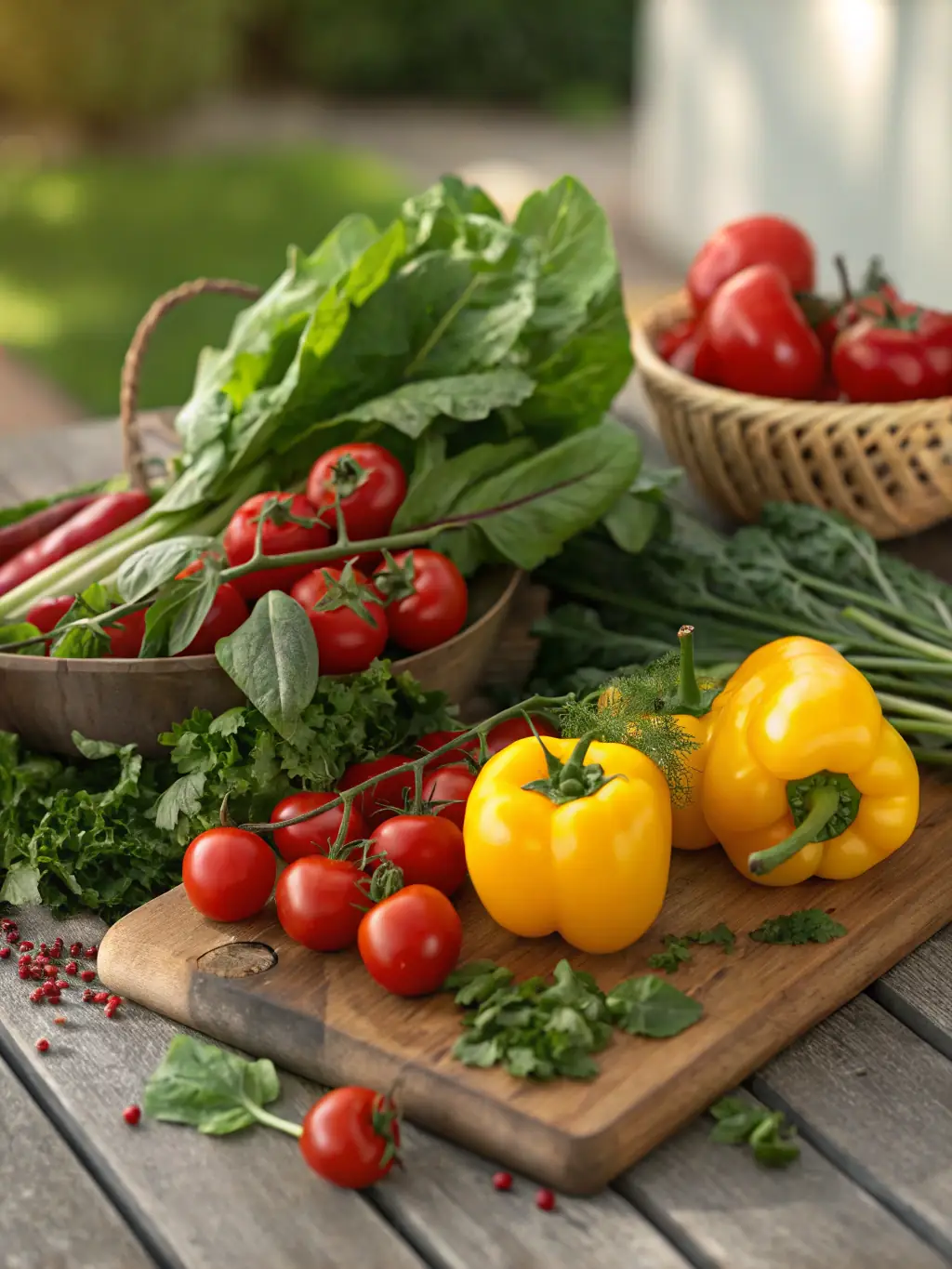 A vibrant plate of colorful vegetables and fruits, representing the importance of a nutrient-rich diet for longevity.