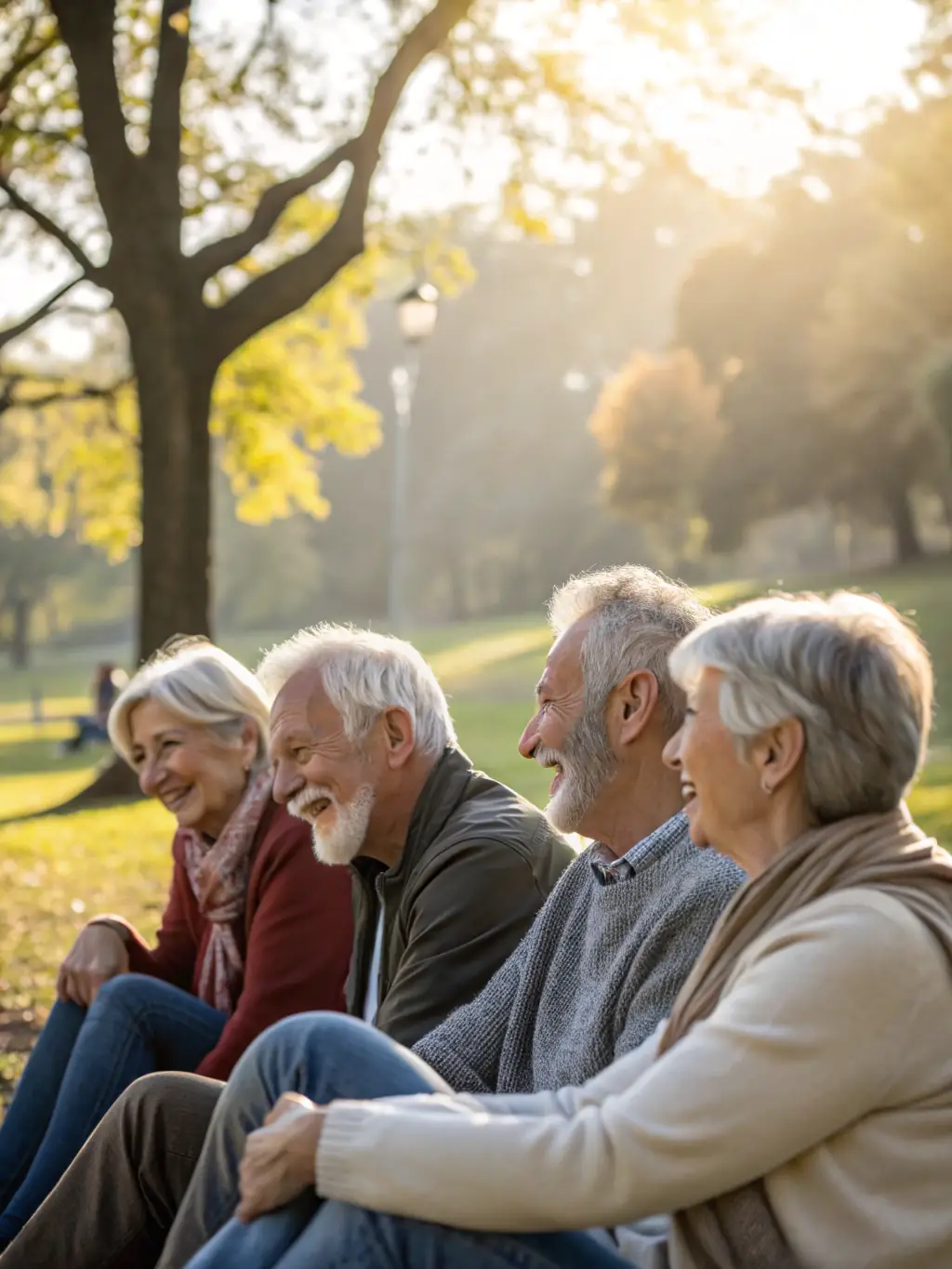 An image depicting a diverse group of healthy, active older adults participating in various activities like hiking, gardening, and socializing, showcasing a vibrant and engaged community.