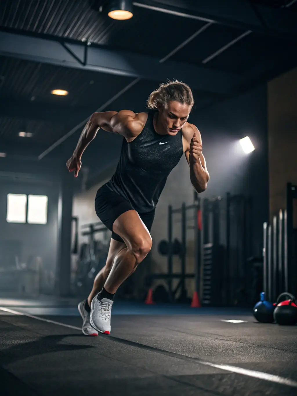 A person engaged in a high-intensity interval training (HIIT) workout, illustrating the benefits of exercise for healthspan.